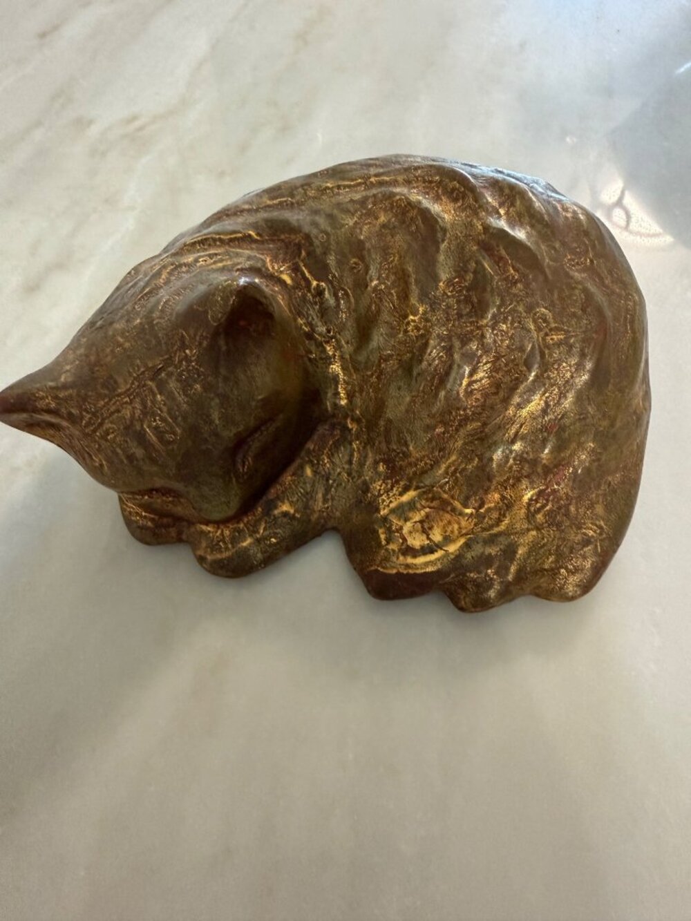 Sleeping Cat Brass color Figurine With Antique Gold Finish - Decorative Solid Me